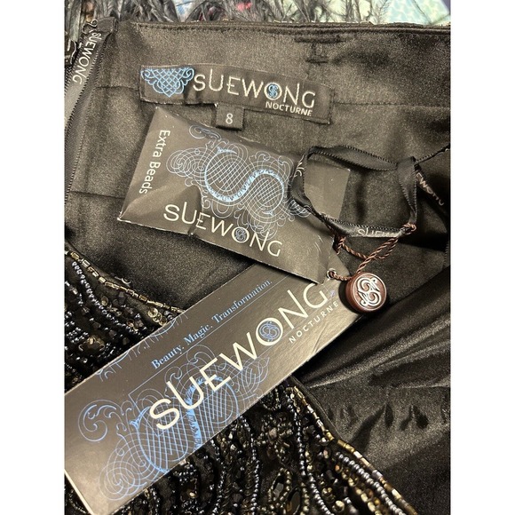 Sue Wong Nocturne Strapless Black Beaded Ostrich Feather Cocktail Dress Size 8 - Picture 15 of 16